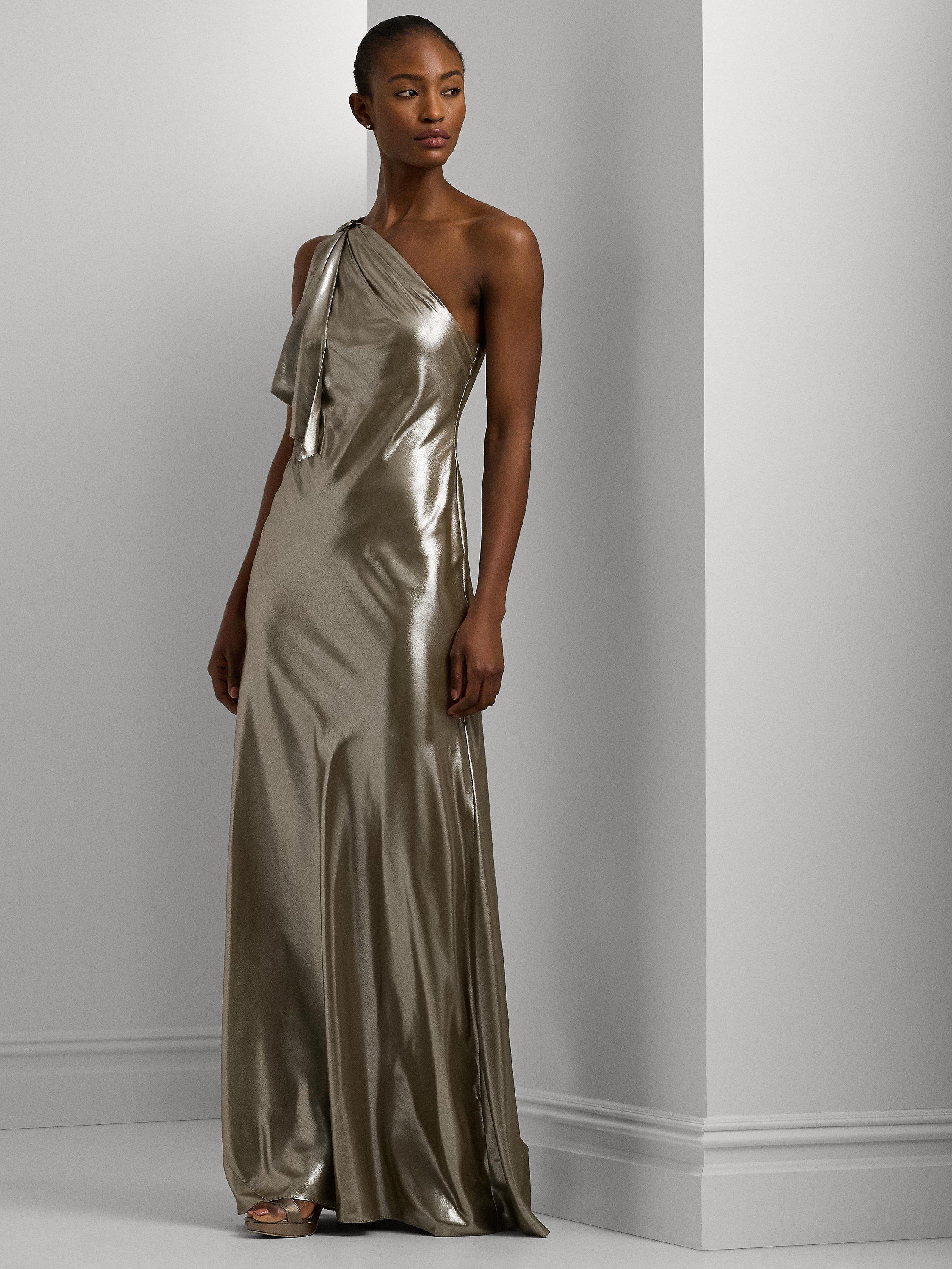 Lauren Ralph Lauren Elzira Asymmetric Dress Pewter Silver Foil