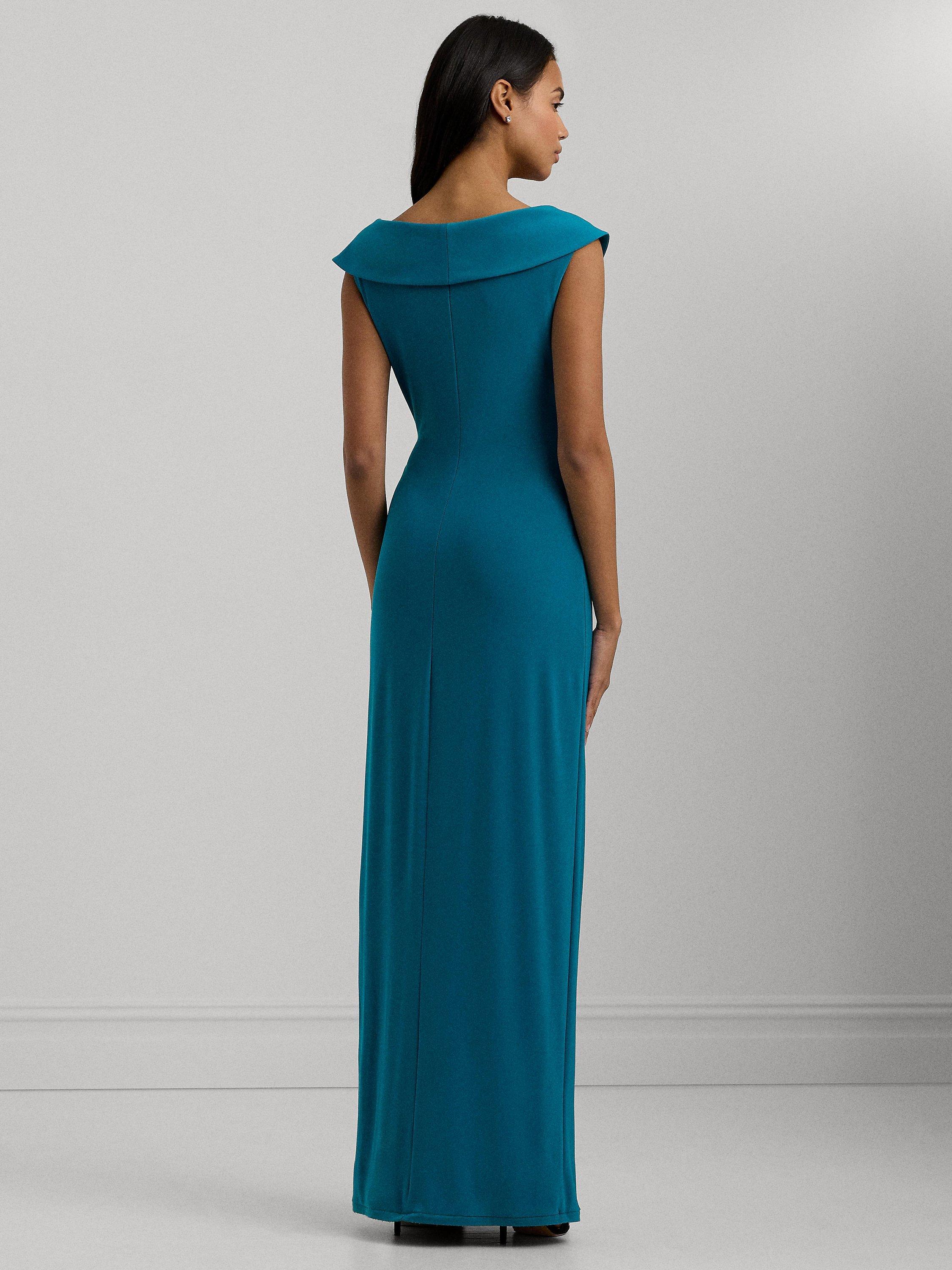 Product image 2 of 5, which shows Lauren Ralph Lauren Leonidas Floor Length Column Gown, Turquoise Sky, 6