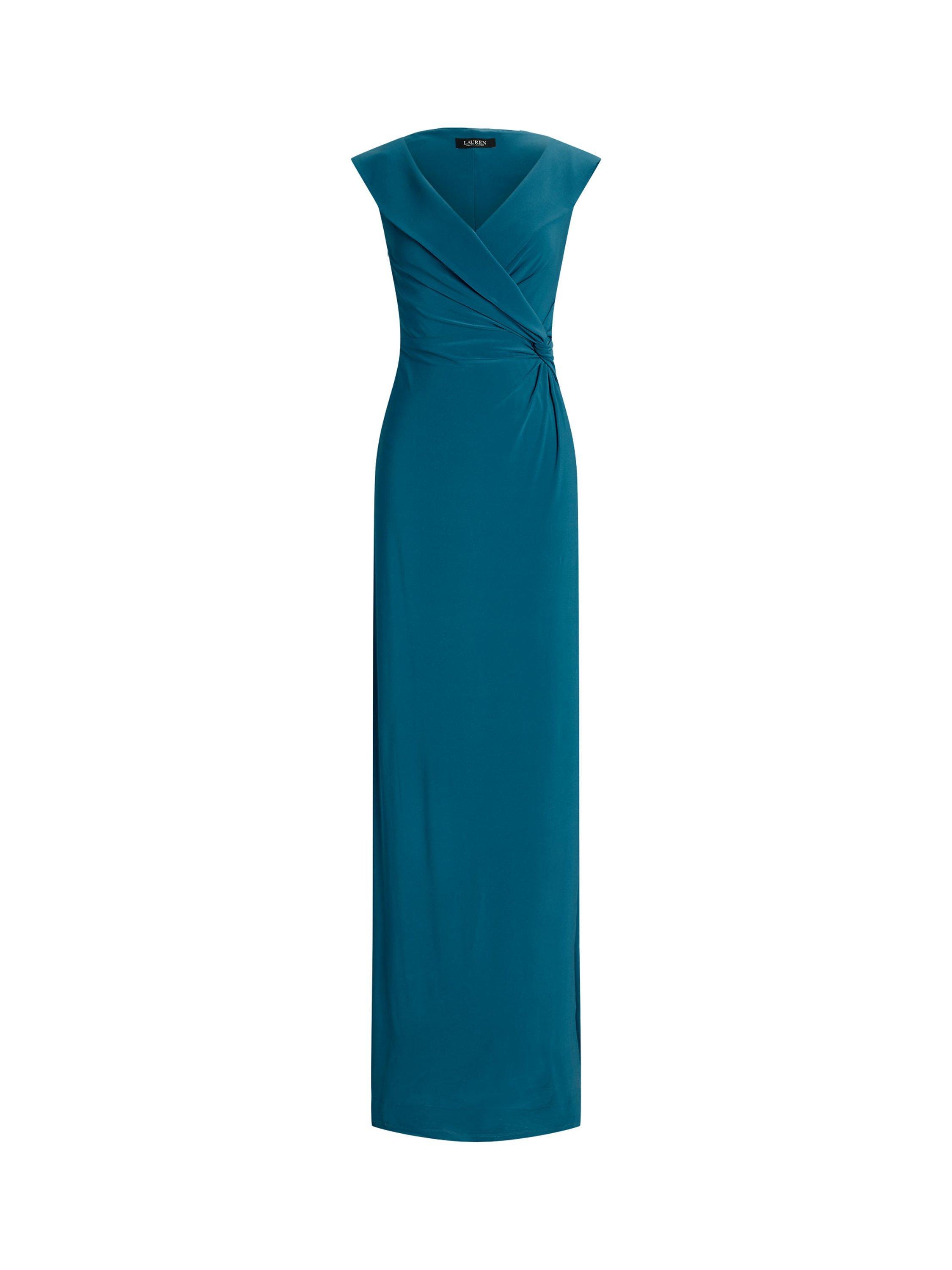Product image 5 of 5, which shows Lauren Ralph Lauren Leonidas Floor Length Column Gown, Turquoise Sky, 6