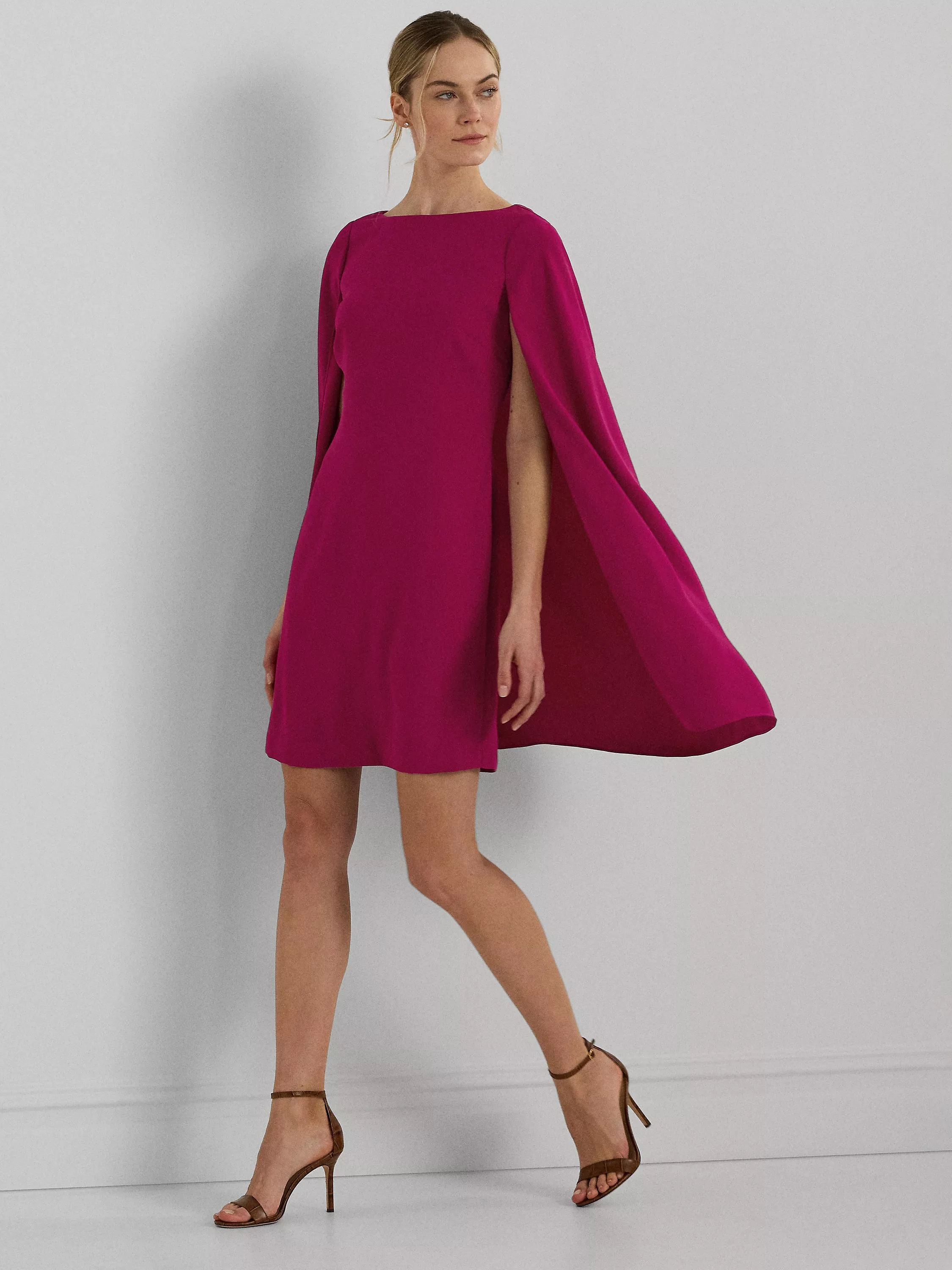 Lauren Ralph Lauren Petra Cape Dress Fuchsia Berry