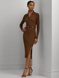 Lauren Ralph Lauren Viralee Rib Knit Shirt Dress, Dark Terracotta, Dark Terracotta