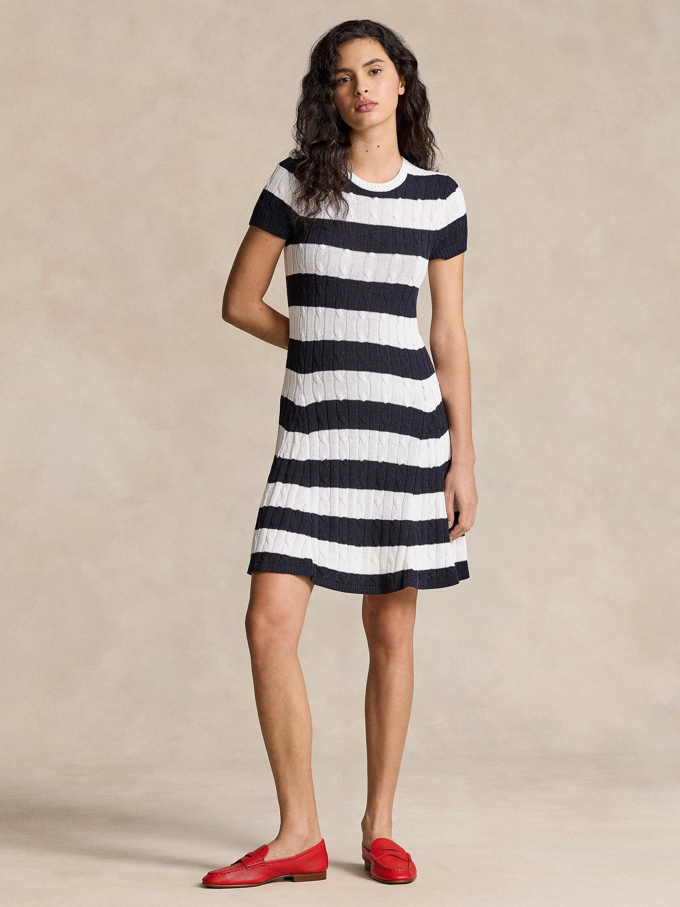 Lauren Ralph Lauren Cable Knit Dress, Navy/White, XS