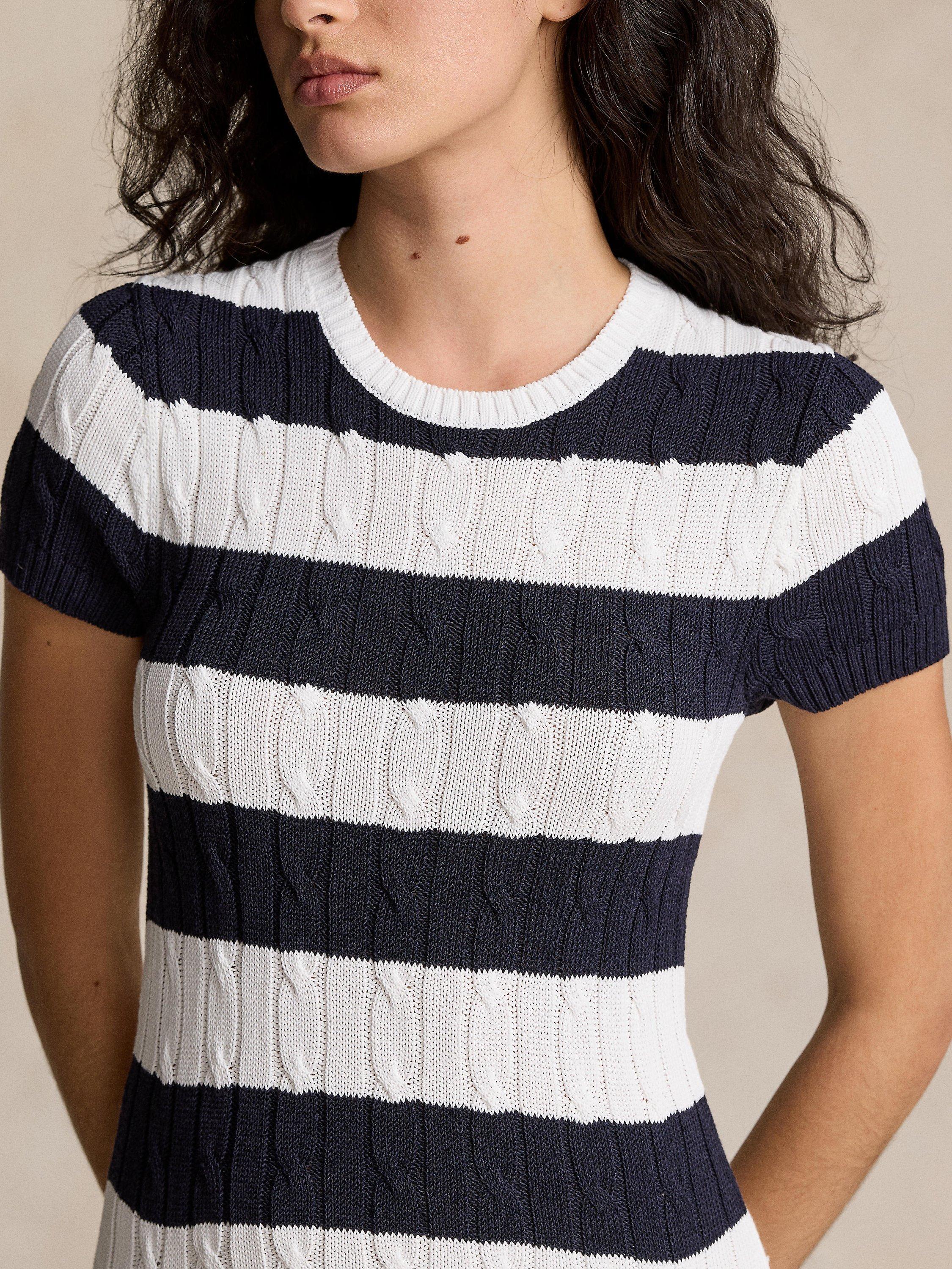 Lauren Ralph Lauren Cable Knit Dress, Navy/White, XS