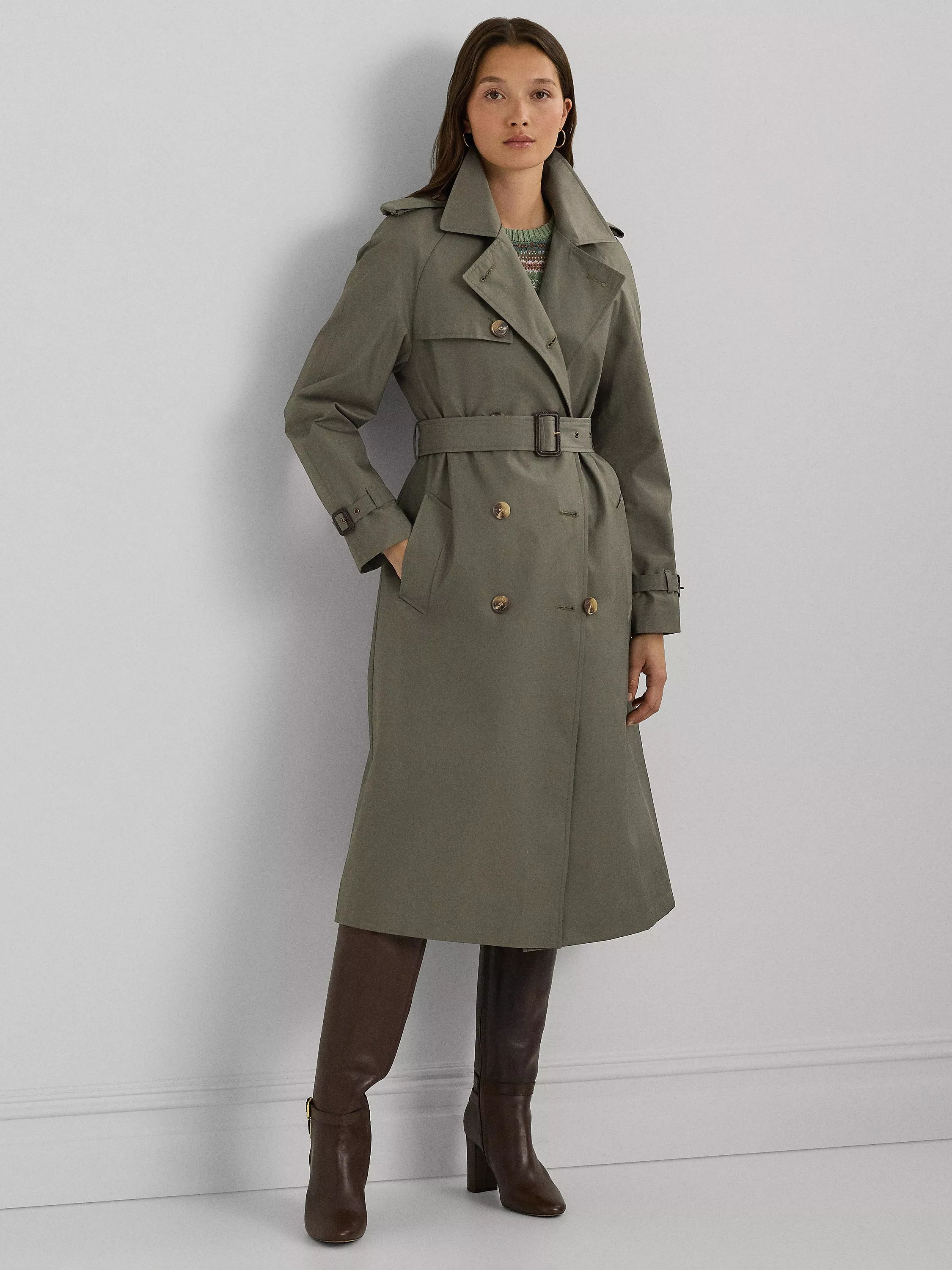 Lauren Ralph Lauren Double Breasted Trench Coat Olive Fern