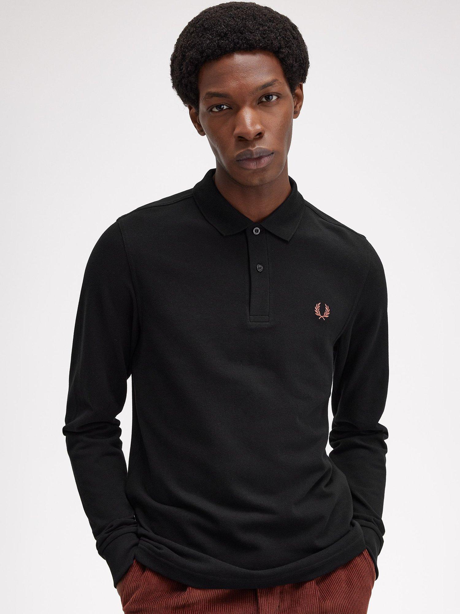 Fred Perry Long Sleeve Polo Shirt Black Whisky Brown