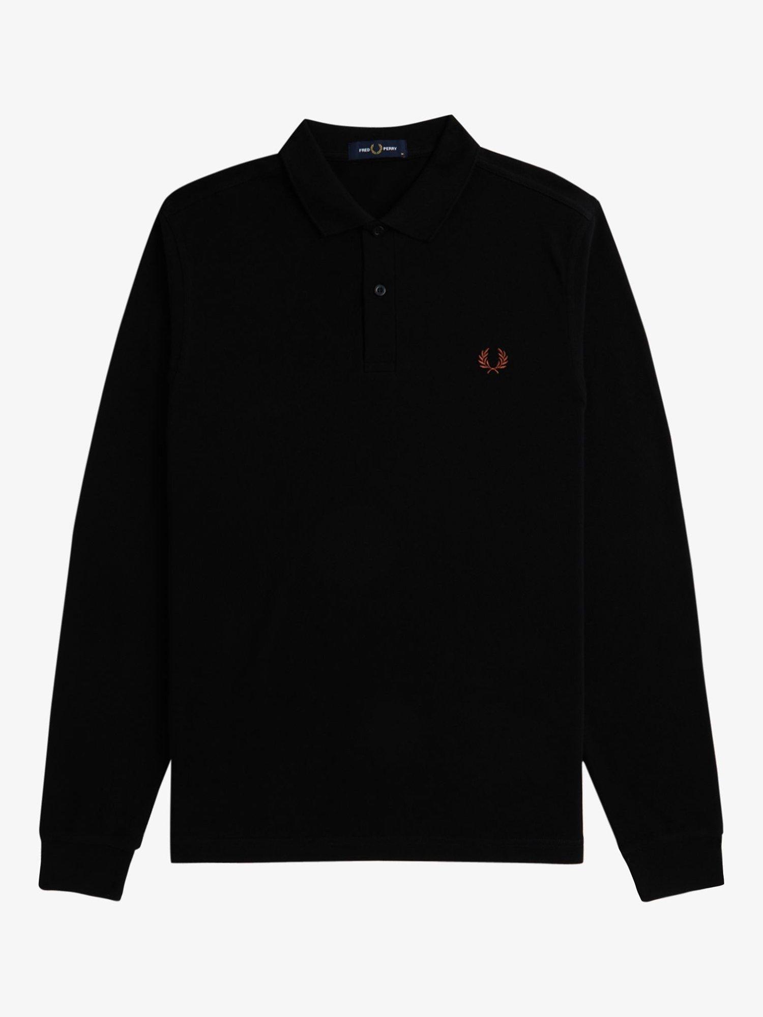 Fred Perry Long Sleeve Polo Shirt Black Whisky Brown