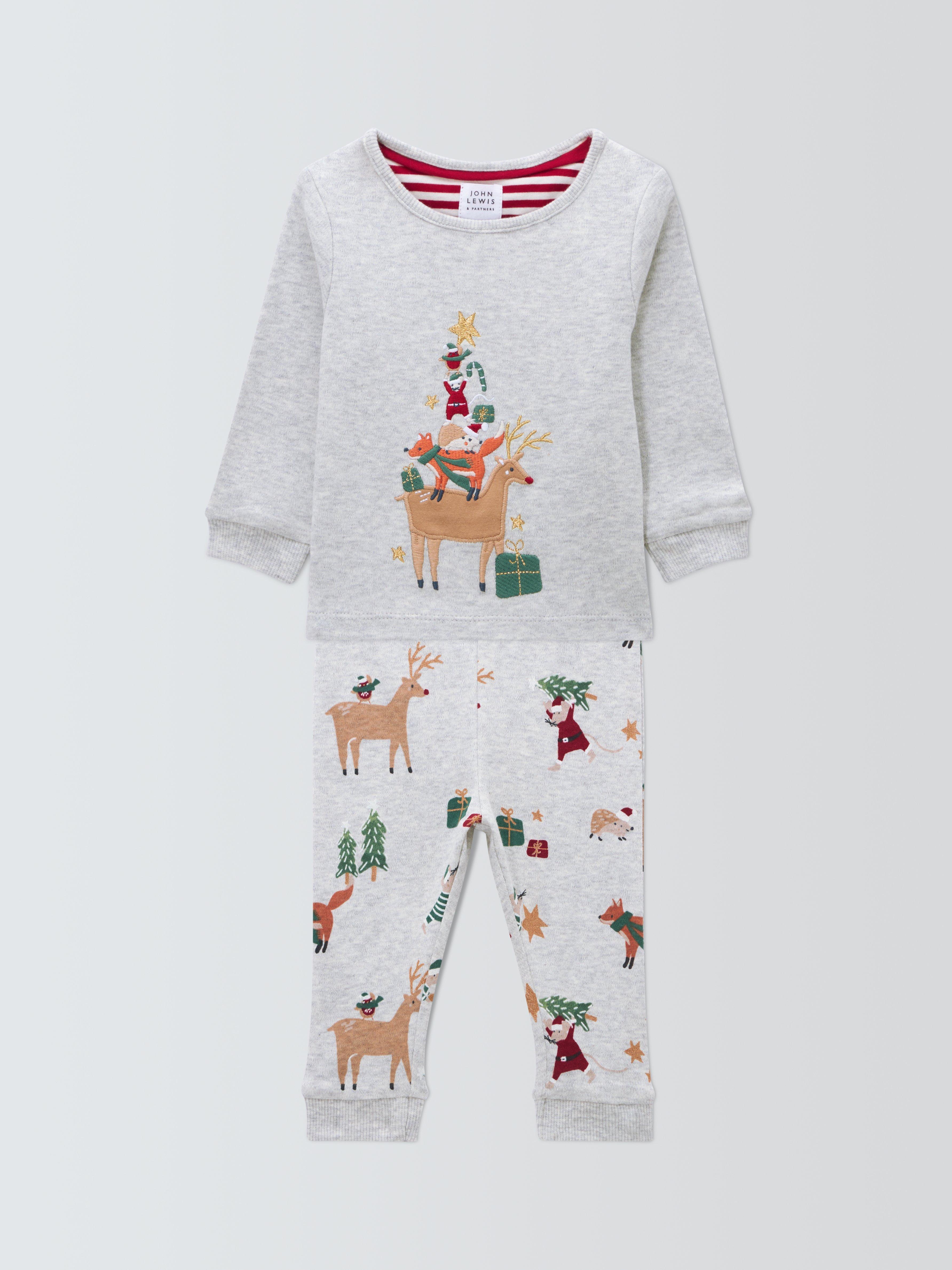 John Lewis Baby Embroidered Christmas Pyjamas, Grey