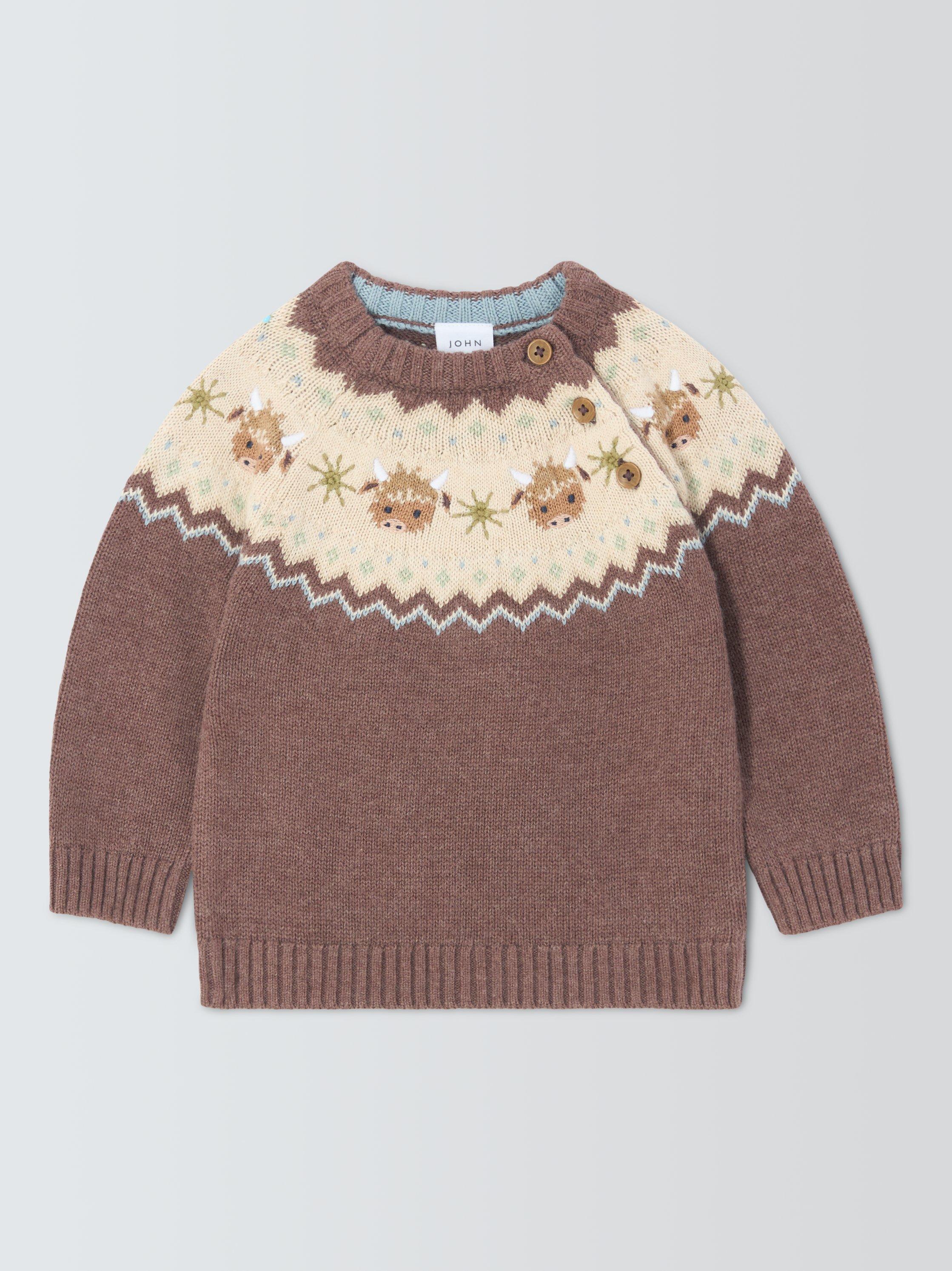 John Lewis Baby Cow Fairisle Jumper, Brown