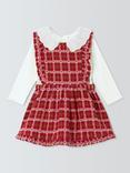 John Lewis Baby Check Heart Pinny Dress and Blouse Set, Red