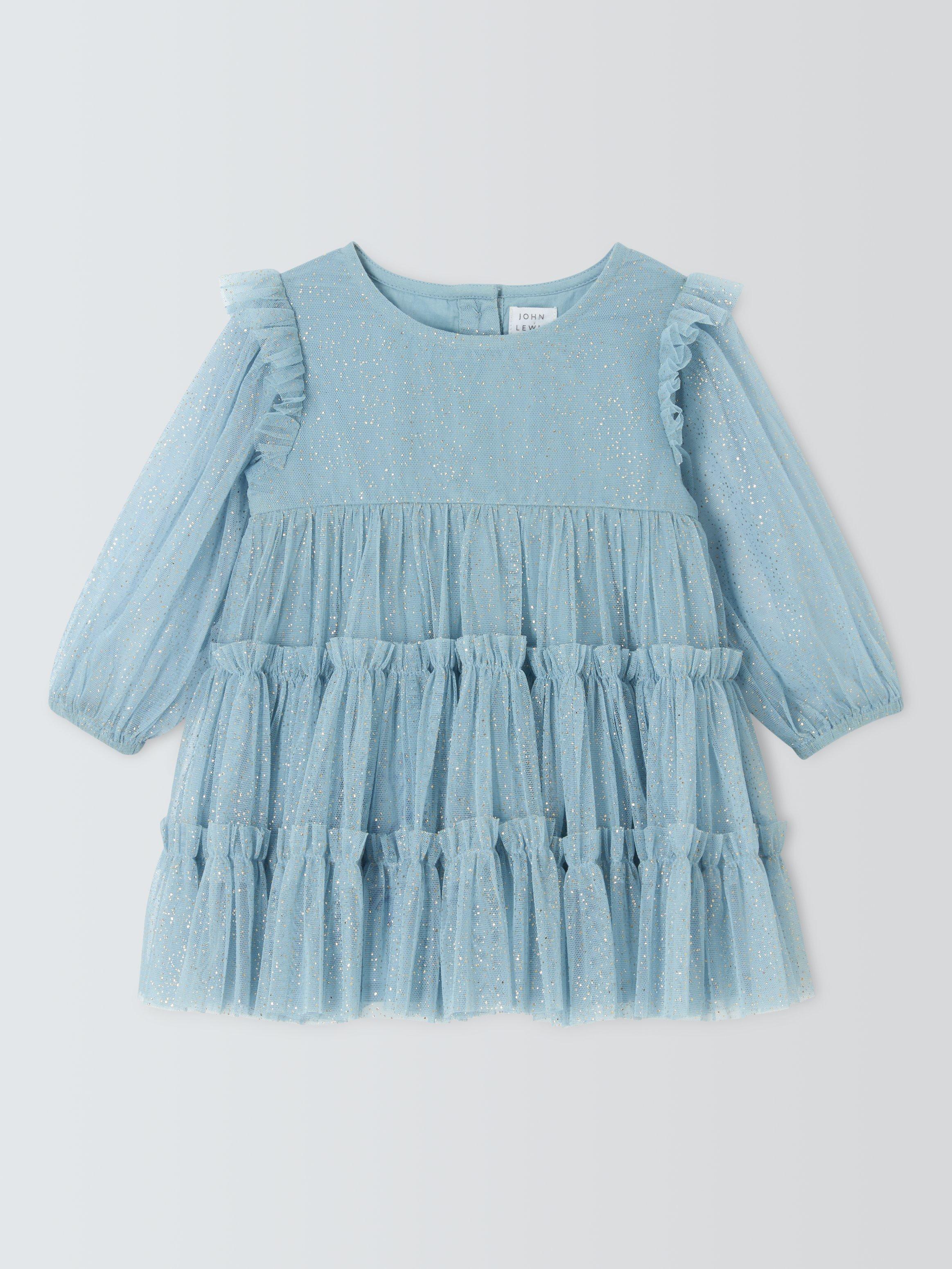 John Lewis Baby Foil Spot Dress Blue