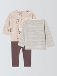 John Lewis Baby Penguin Jumper, Leggings and Long Sleeve Top Set, Natural