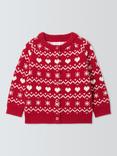 John Lewis Baby Fair Isle Hearts Cardigan, Red