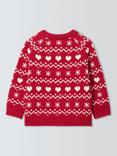 John Lewis Baby Fair Isle Hearts Cardigan, Red