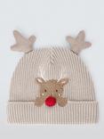 John Lewis Baby Knitted Reindeer Beanie Hat, Cream