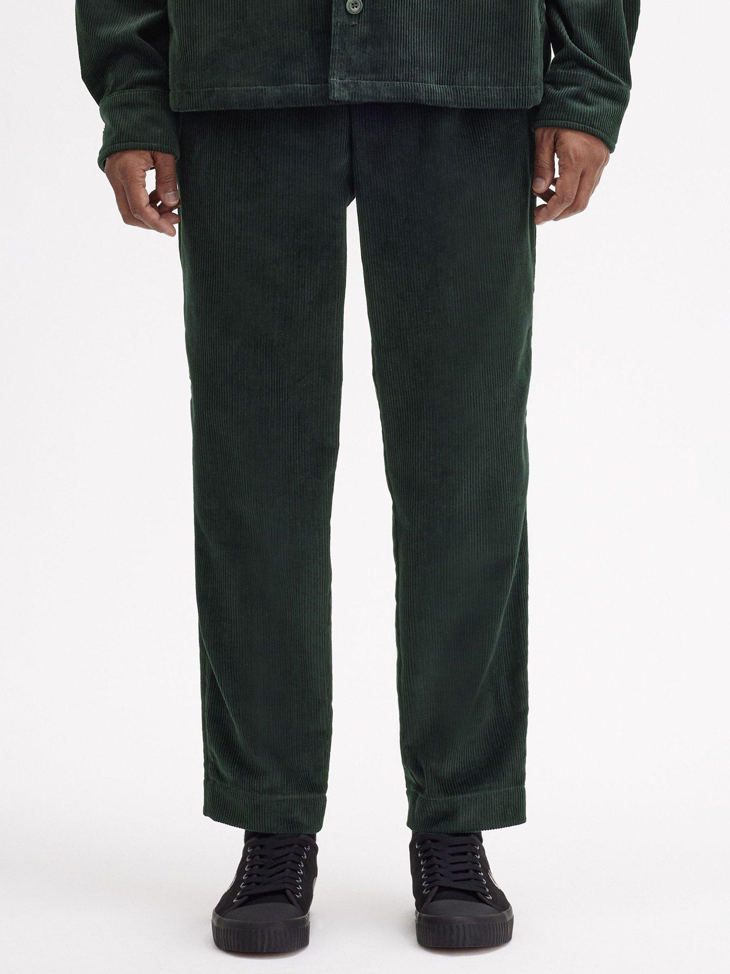 Product image 1 of 6, which shows Fred Perry Cord Cropped Tapered Trousers, Night Green, 30R