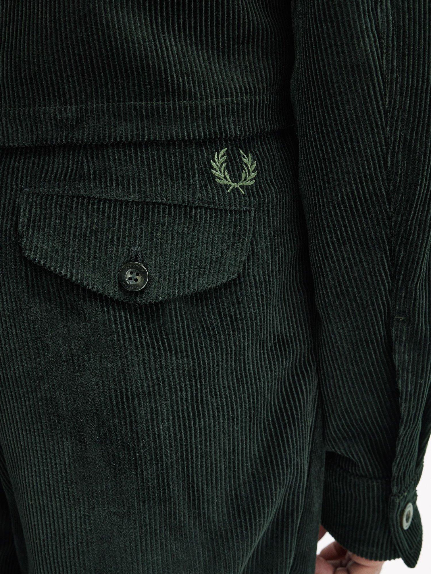 Product image 3 of 6, which shows Fred Perry Cord Cropped Tapered Trousers, Night Green, 30R