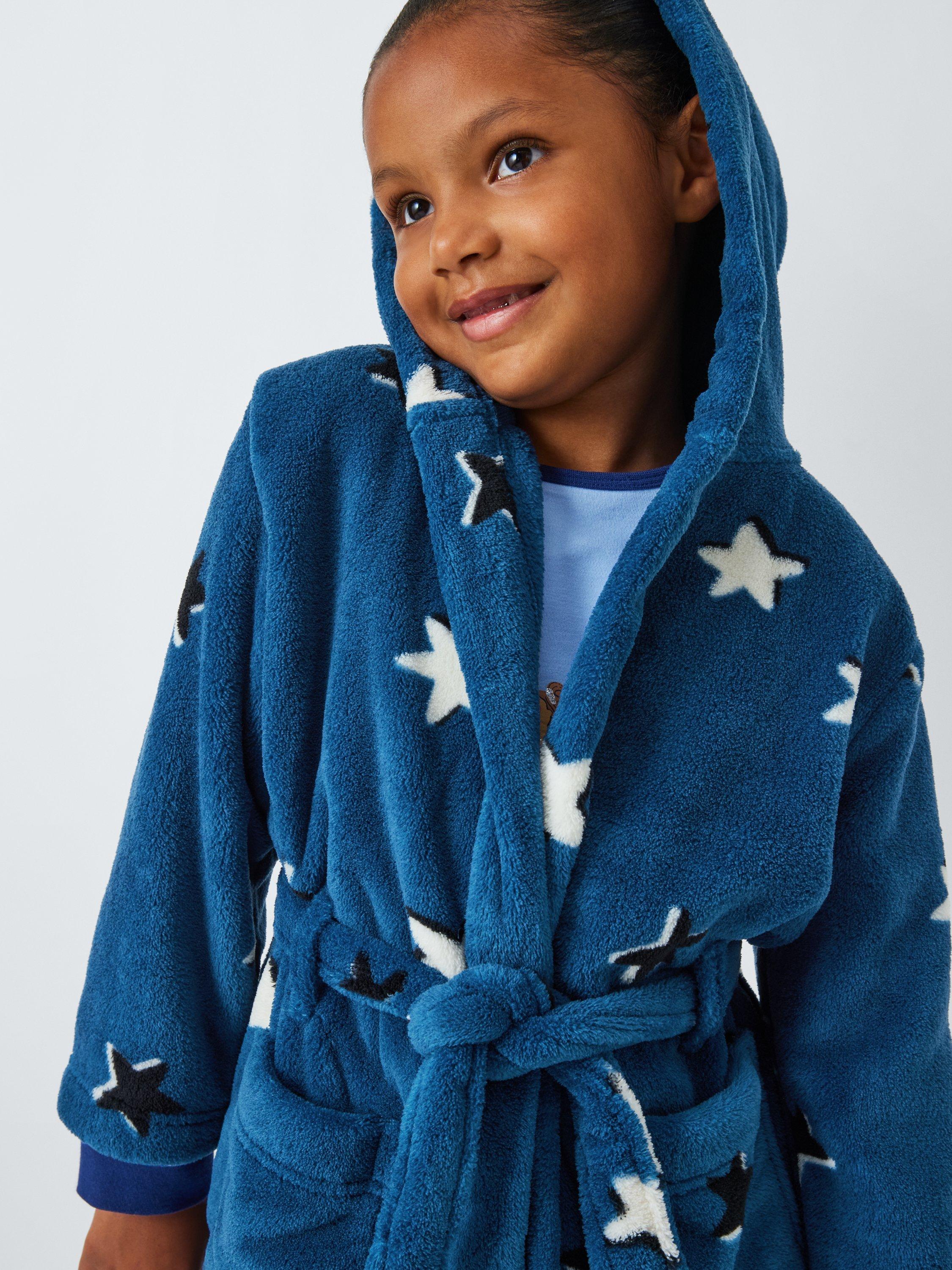 John Lewis Kids Star Fleece Bath Robe Blue