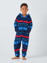 John Lewis Star Fair Isle Hooded Onesie Blue Multi