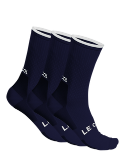Le Col Cycling Socks, Pack of 3, Navy/White