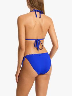 Sea Level Scallop Tie Side Bikini Bottoms, Cobalt - view 2, Cobalt