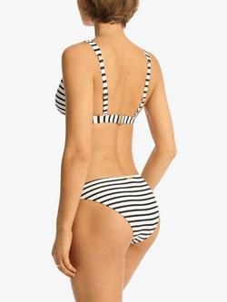 Sea Level Amalfi Regular Cheeky Pant Striped Bikini Bottoms - view 2, White/Black