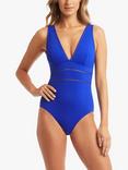 Sea Level Spliced Light Control Shaping Swimsuit, Cobalt
