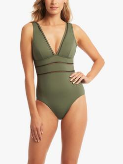 Sea Level Spliced Light Control Shaping Swimsuit - view 2, Khaki