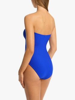 Sea Level Honeycomb Light Control Shaping U Bar Bandeau Swimsuit, Cobalt - view 2, Cobalt