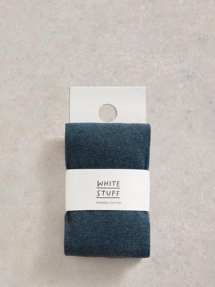 White Stuff Patty Organic Cotton Blend Opaque Tights, Mid Denim