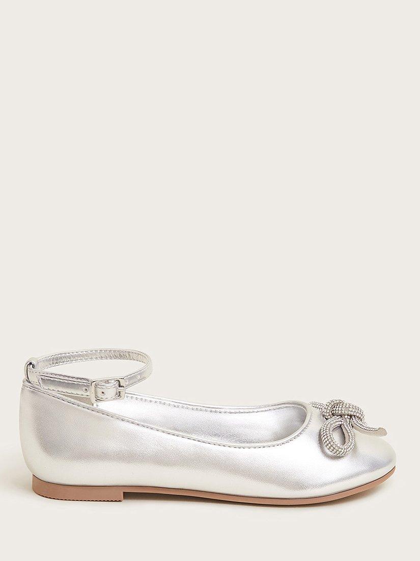 Monsoon Kids' Bow Embellished Ballet Flats, Silver