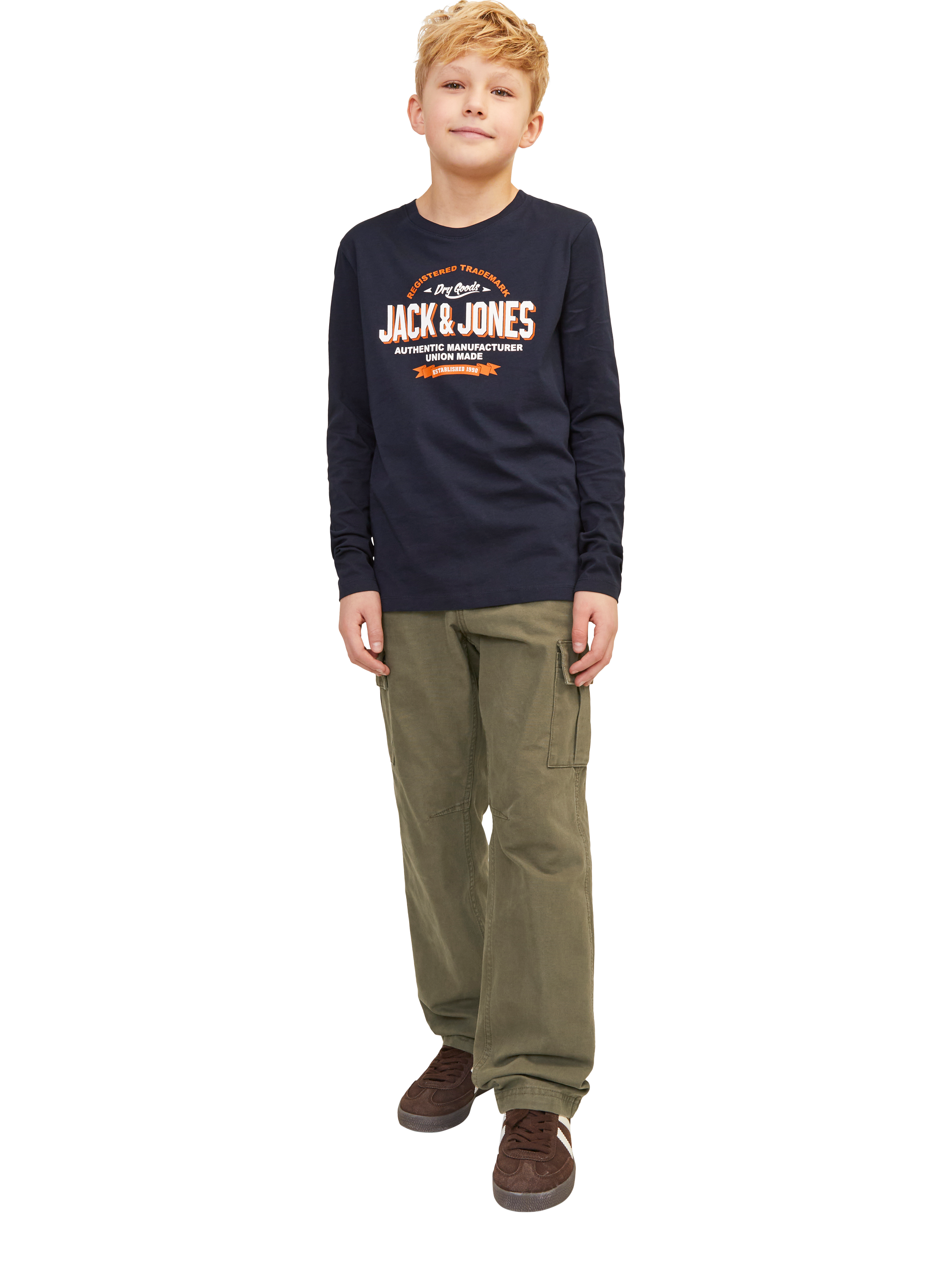 Product image 1 of 8, which shows Jack & Jones Kids' Cargo Trousers, Olive Night, 16 years
