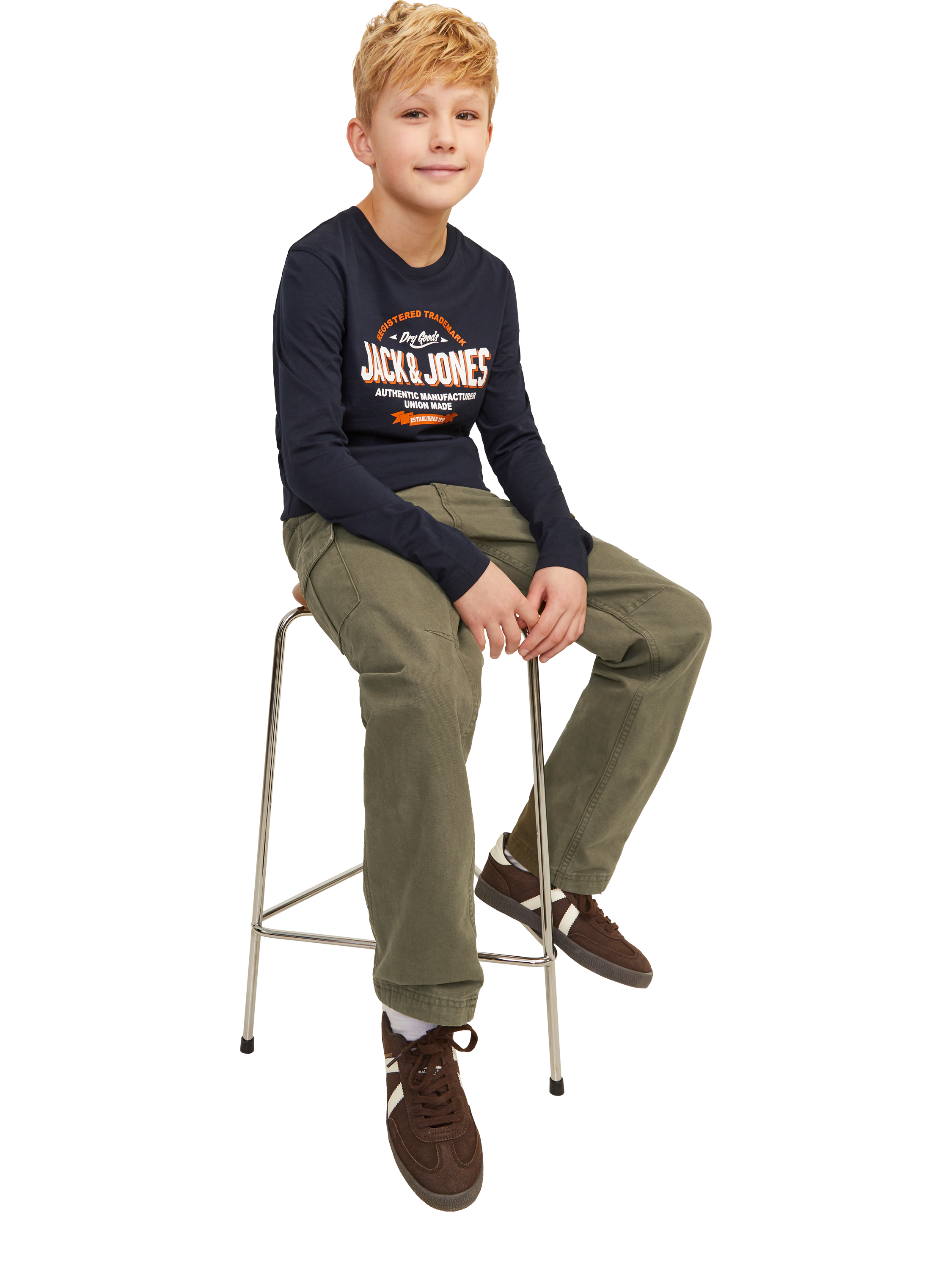Product image 2 of 8, which shows Jack & Jones Kids' Cargo Trousers, Olive Night, 16 years