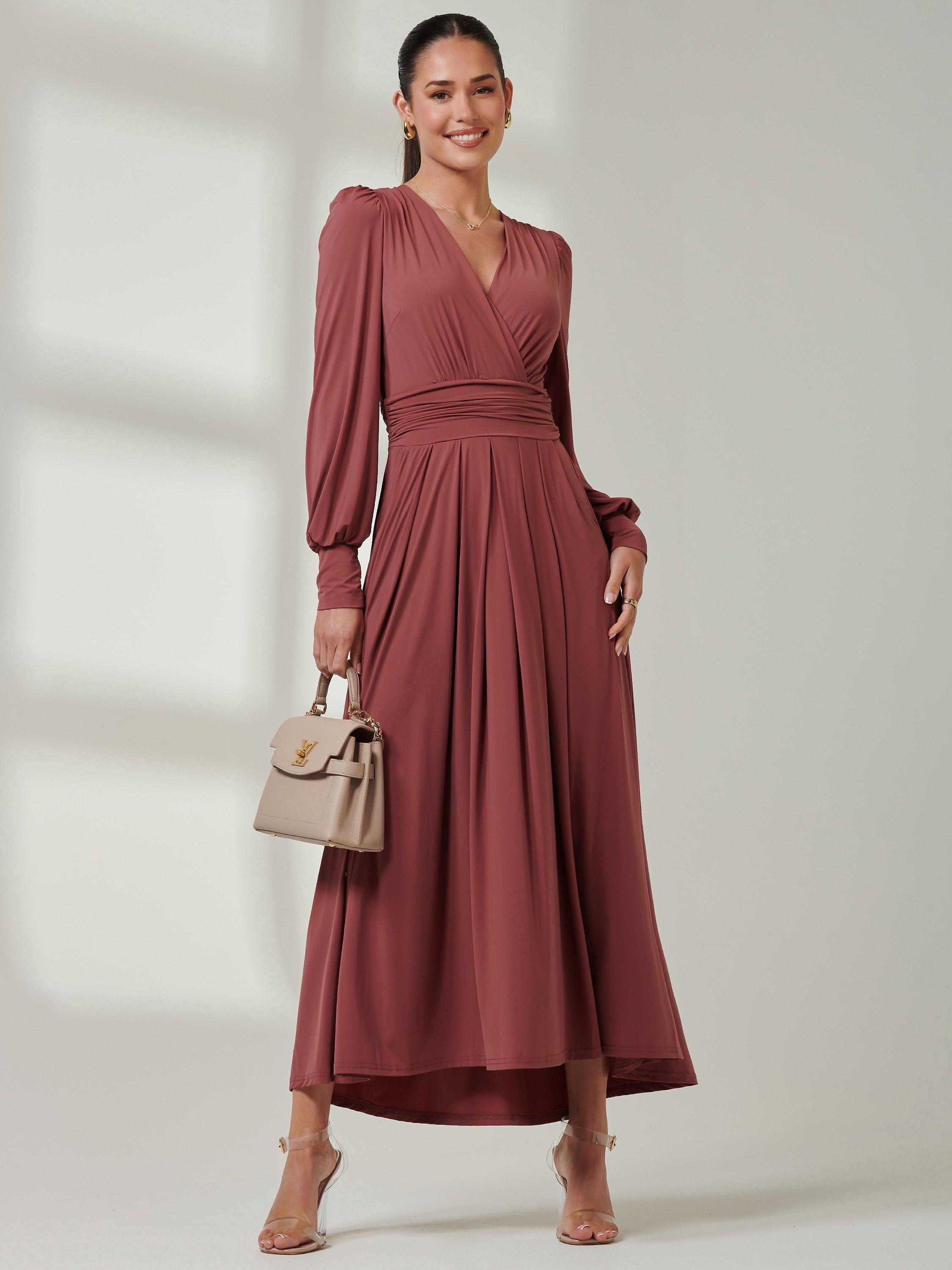 Jolie Moi Super Soft Jersey Dress, Steel Blue, Rusty Red