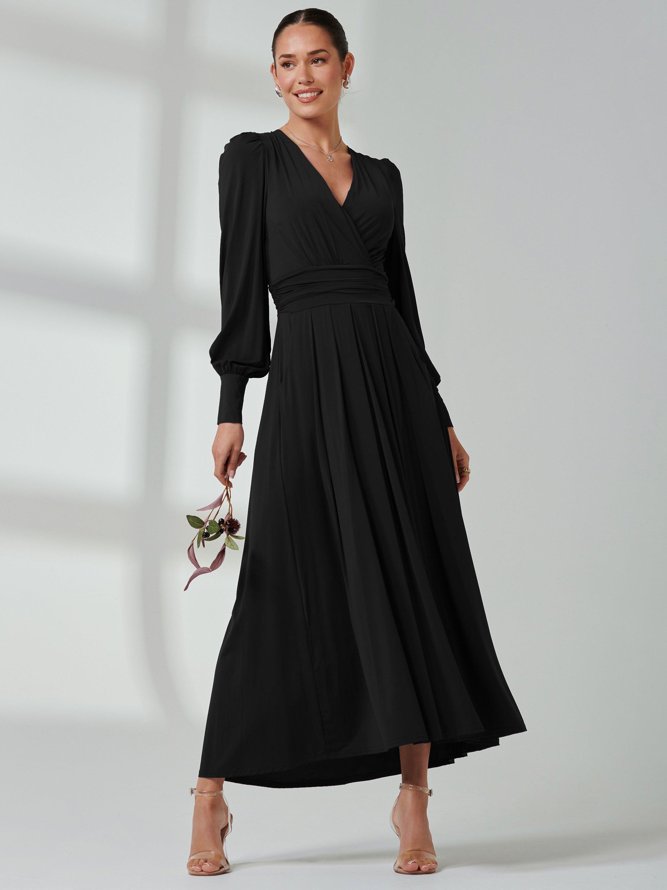 Jolie Moi Long Sleeve Soft Silky Jersey Maxi Dress Black