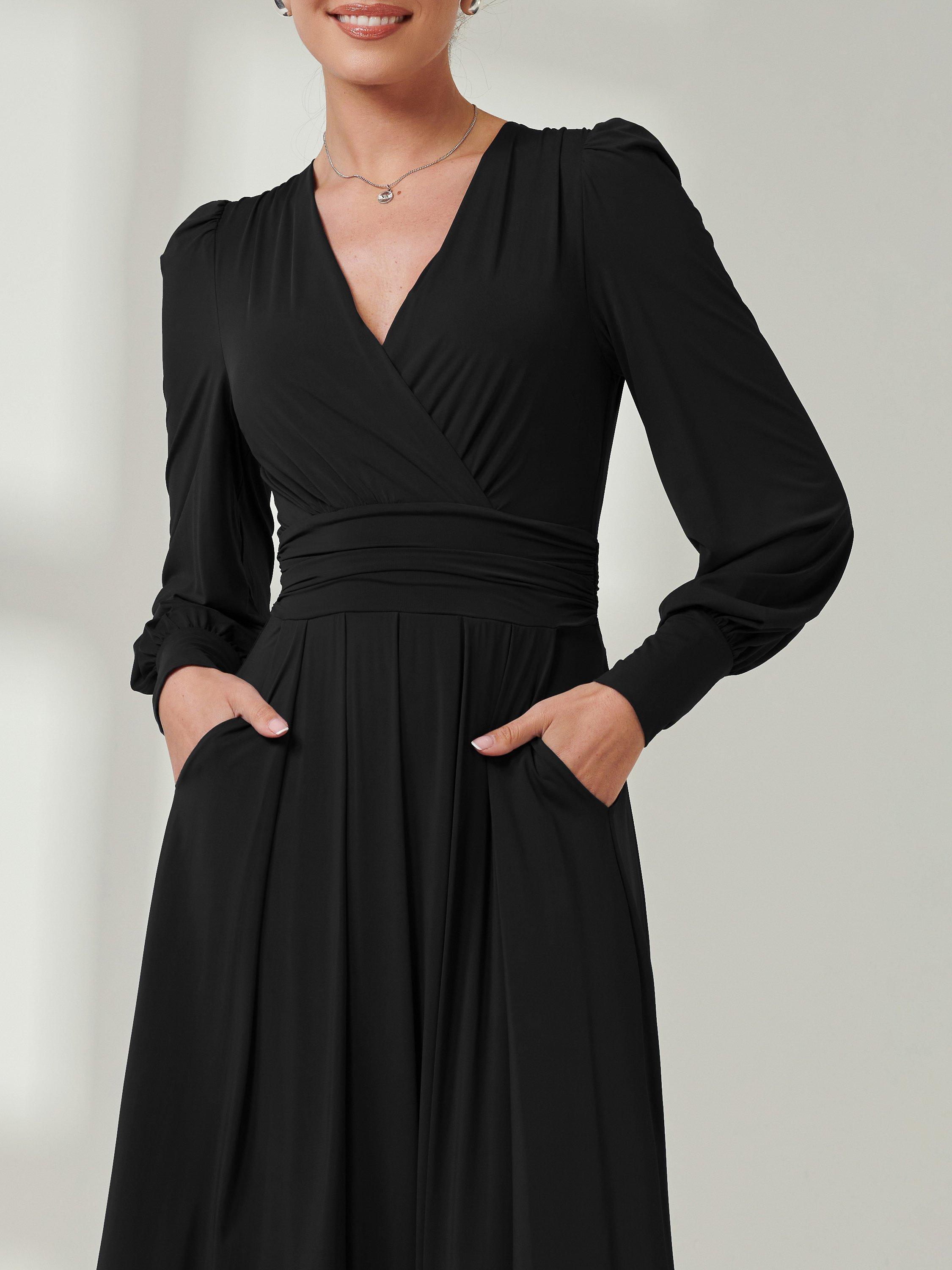 Product image 5 of 7, which shows Jolie Moi Long Sleeve Soft Silky Jersey Maxi Dress, Black, 8
