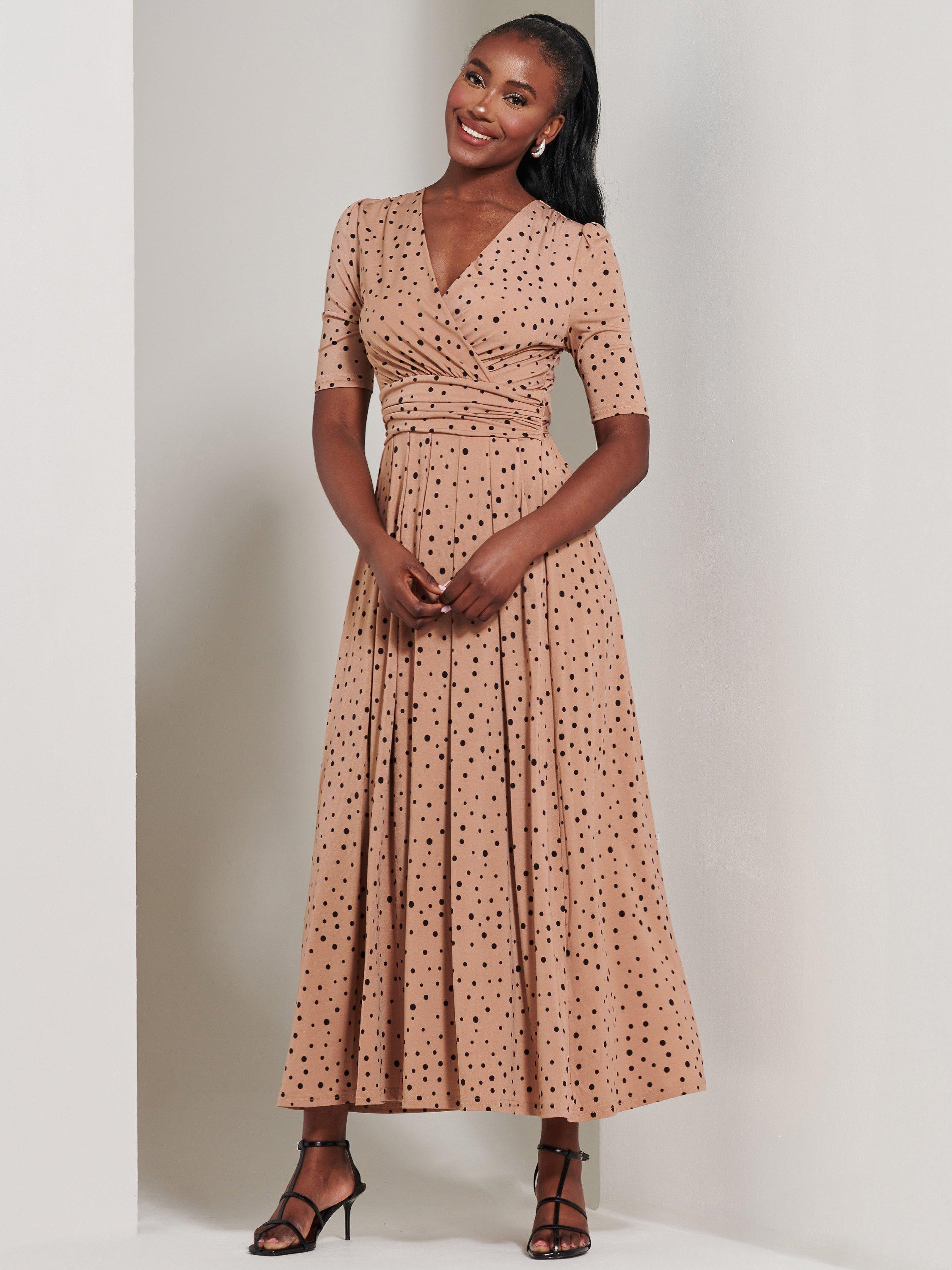 Jolie Moi Spot Half Sleeve Jersey Maxi Dress, Beige