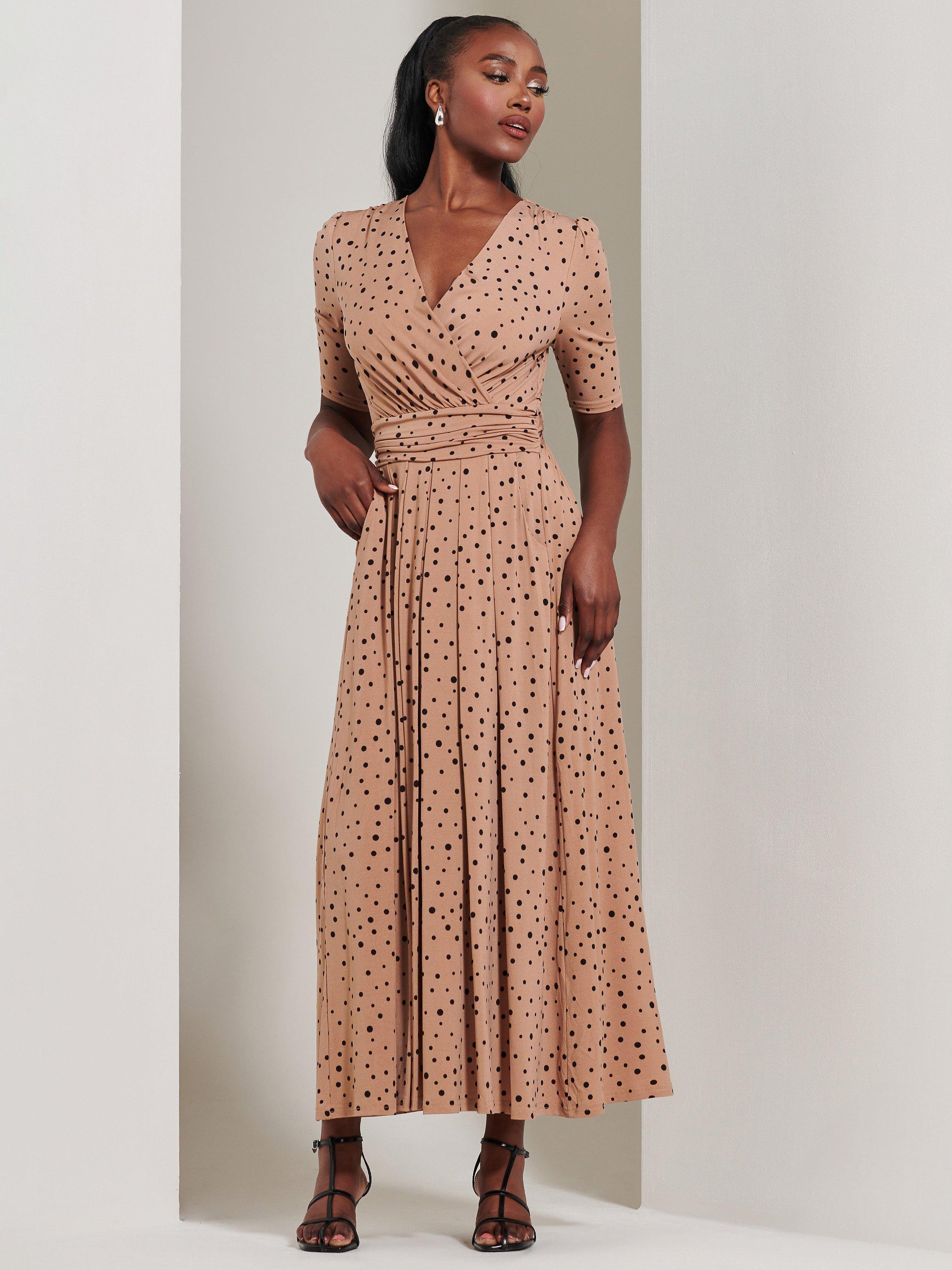 Jolie Moi Spot Half Sleeve Jersey Maxi Dress, Beige, 8