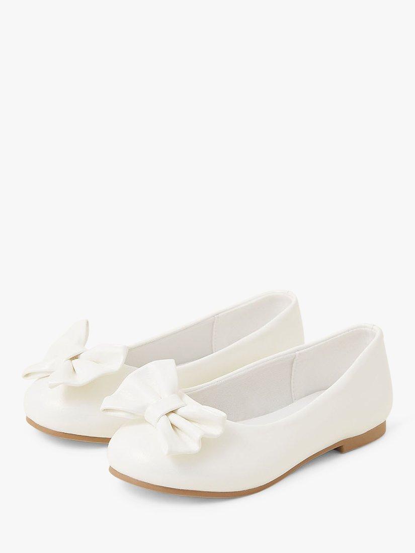 Product image 2 of 3, which shows Angels by Accessorize Kids' Bow Ballerina Flats, Ivory, 1