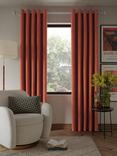 John Lewis Textured Weave Recycled Polyester Pair Blackout Lined Eyelet Curtains, Brick