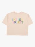 The New Society Kids' Borel Cotton Slogan T-Shirt, Pale Taupe