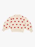The New Society Kids' Heart Balloon Sleeve Jumper, Vanilla Cream