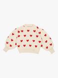 The New Society Kids' Heart Balloon Sleeve Jumper, Vanilla Cream