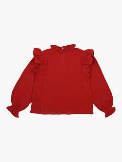The New Society Kids' Glacier Cotton Ruffle Blouse, Ruby Dusk, Ruby Dusk