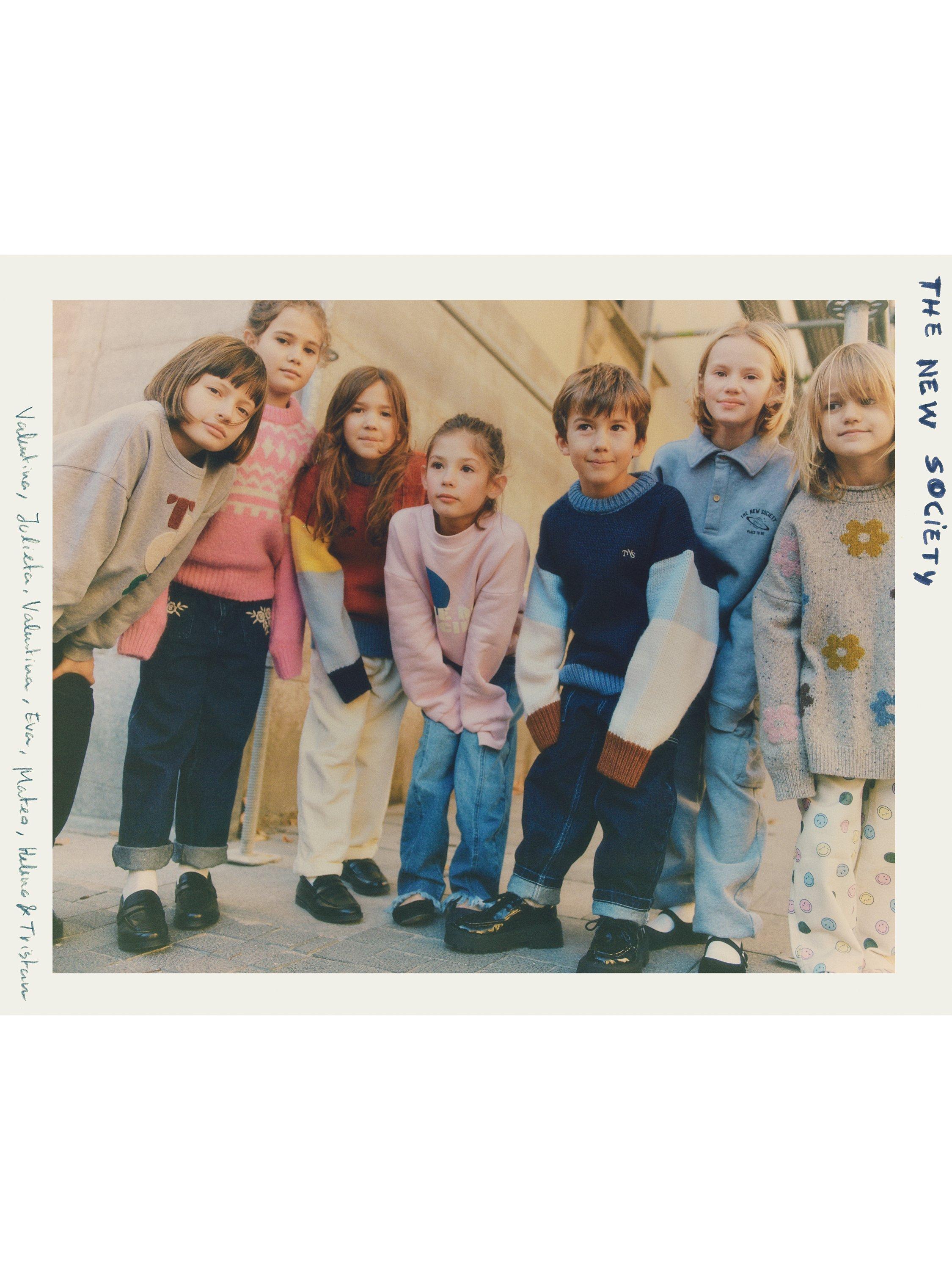 Product image 4 of 4, which shows The New Society Kids' Tirol Intarsia Jumper, Blush Pink, 8 years
