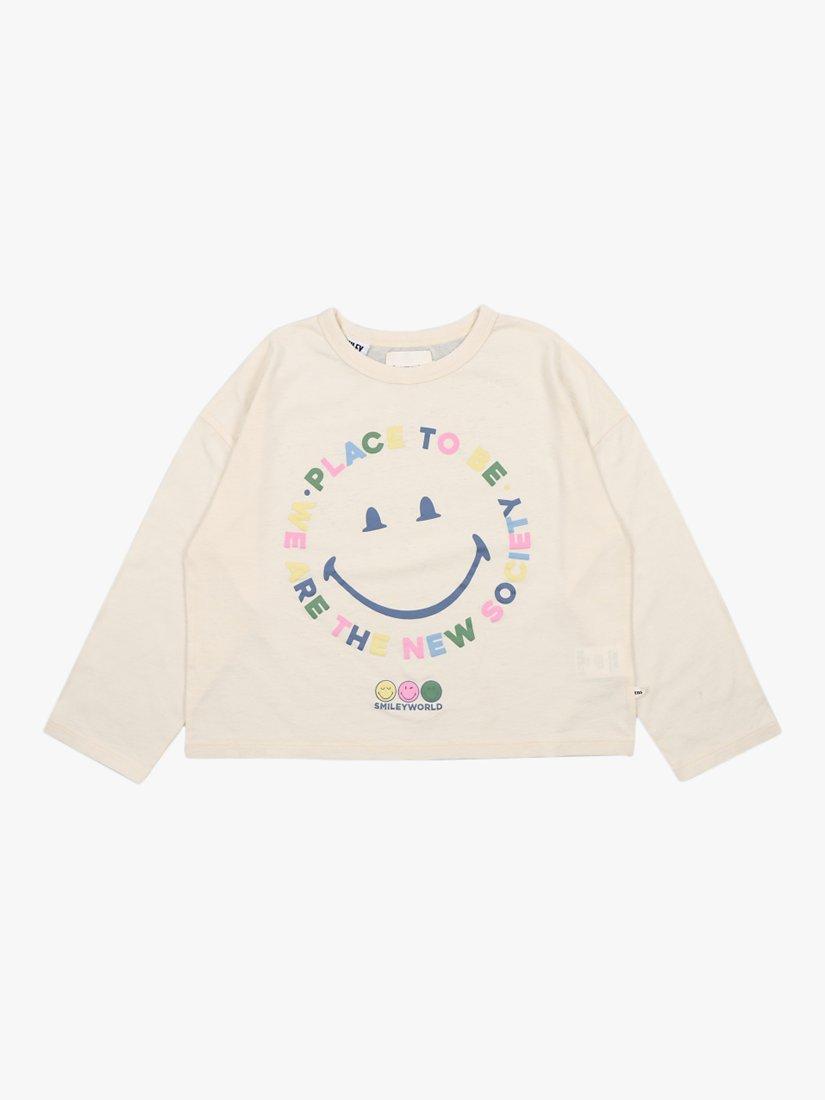 Product image 1 of 3, which shows The New Society Kids' Happy Place Cotton T-Shirt, Vanilla Cream, 4 years