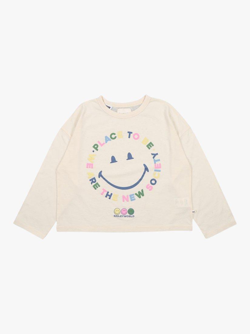 Product image 2 of 3, which shows The New Society Kids' Happy Place Cotton T-Shirt, Vanilla Cream, 4 years