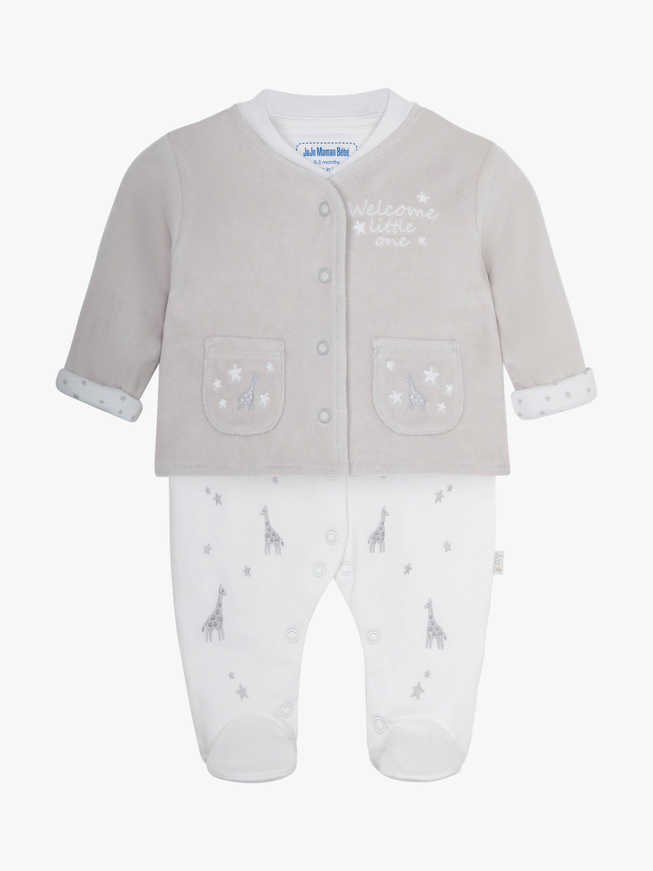 JoJo Maman Bébé Welcome Little One 2 Piece Sleepsuit, Grey