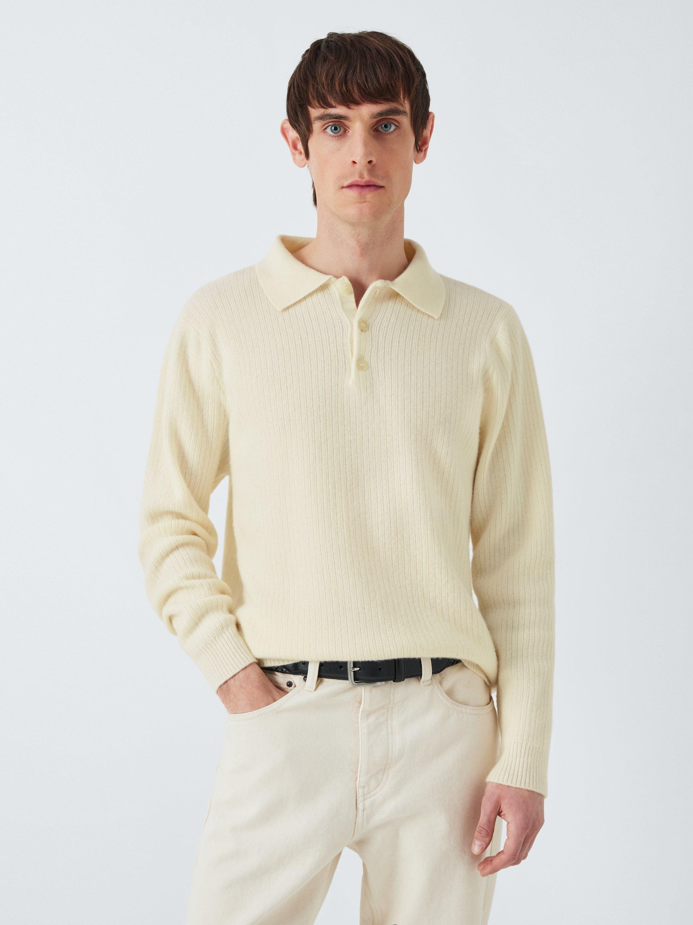 Product image 1 of 6, which shows La Paz Wool Polo Neck Jumper, Oyster White, XL