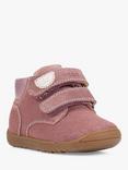 Geox Kids' Macchia Riptape Suede Leather Blend Trainers, Rose Smoke