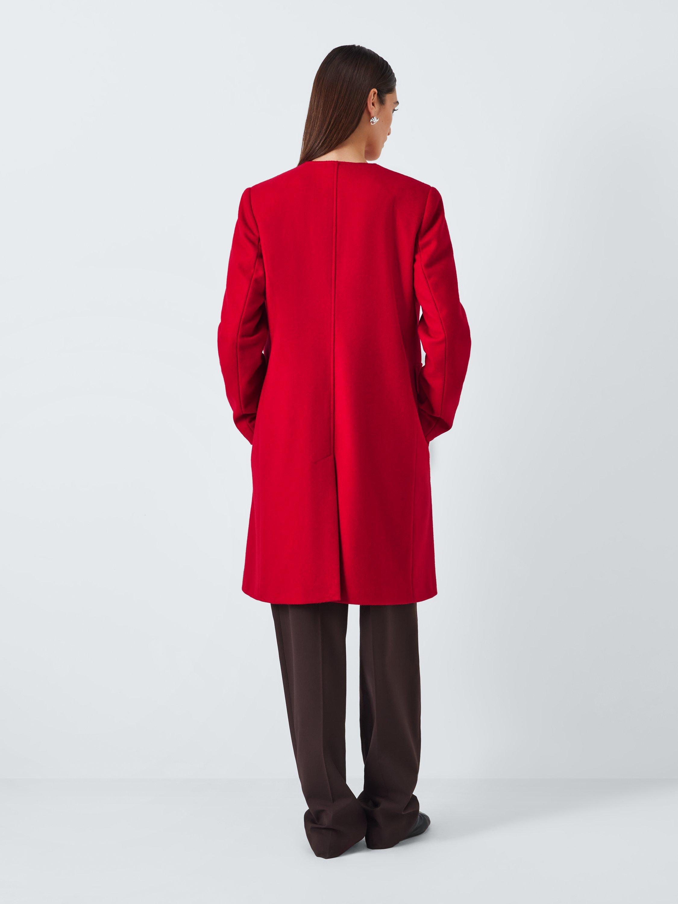 John Lewis Wool Blend Collarless Coat Red